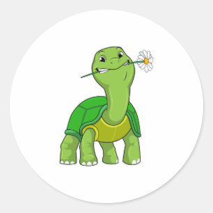 Turtle with Flower Daisy Runt Klistermärke