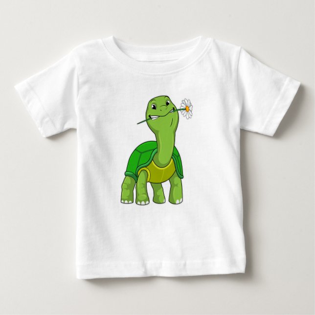 Turtle with Flower Daisy T Shirt (Framsida)