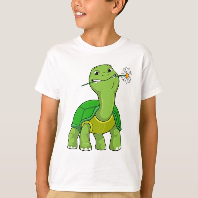 Turtle with Flower Daisy T Shirt (Framsida)