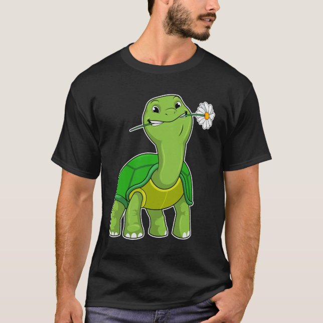 Turtle with Flower Daisy T Shirt (Framsida)