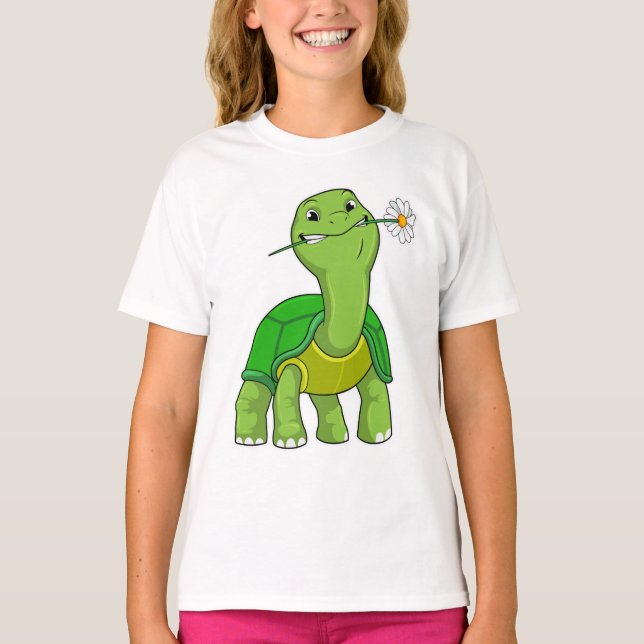 Turtle with Flower Daisy T Shirt (Framsida)