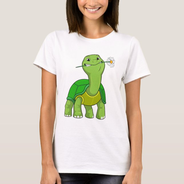 Turtle with Flower Daisy T Shirt (Framsida)