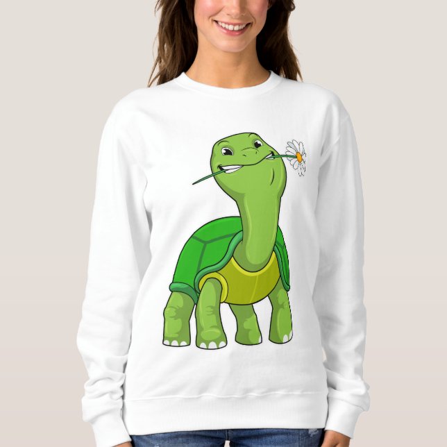 Turtle with Flower Daisy T Shirt (Framsida)