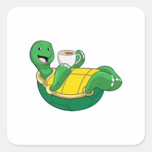Turtle with Kopp of Coffee Fyrkantigt Klistermärke