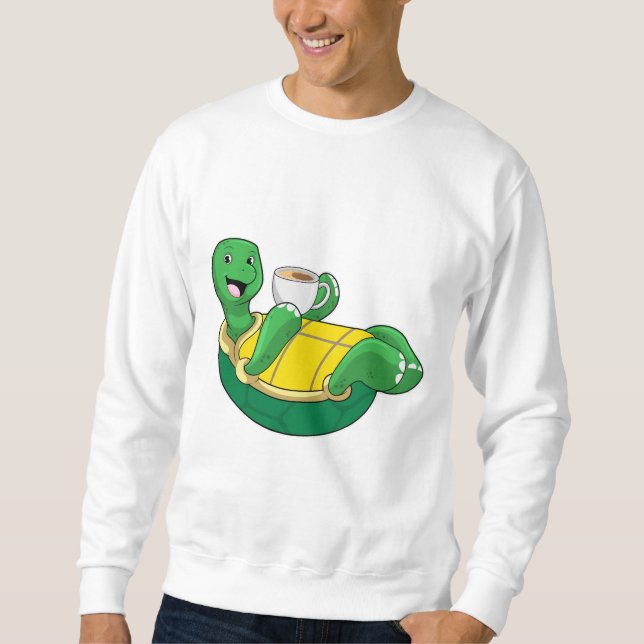 Turtle with Kopp of Coffee Lång Ärmad Tröja (Framsida)
