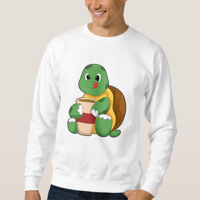 Turtle with Kopp of Coffee Lång Ärmad Tröja (Framsida)
