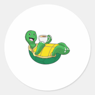 Turtle with Kopp of Coffee Runt Klistermärke