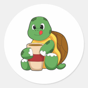 Turtle with Kopp of Coffee Runt Klistermärke