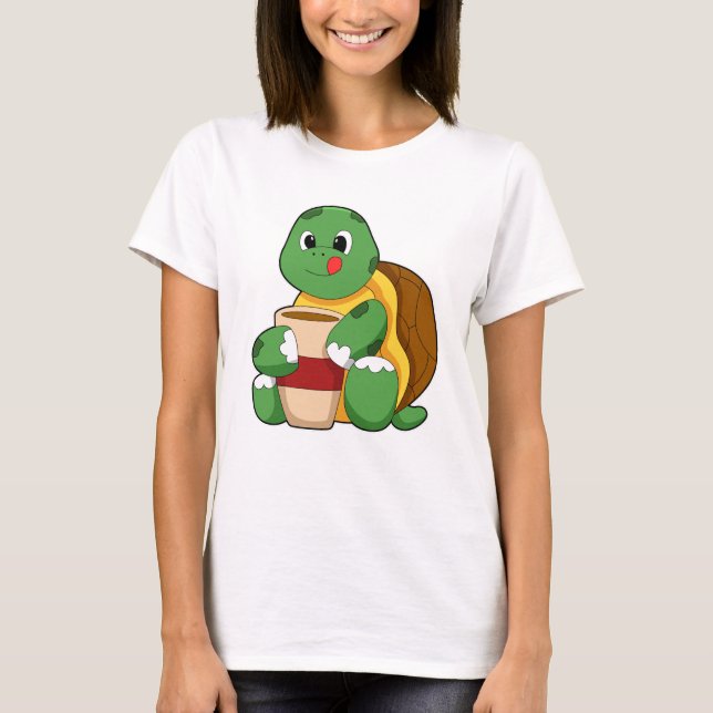 Turtle with Kopp of Coffee T Shirt (Framsida)