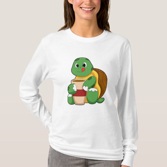 Turtle with Kopp of Coffee T Shirt (Framsida)