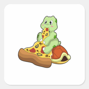 Turtle with Pizza Fyrkantigt Klistermärke