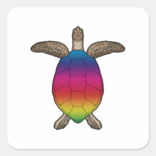 Turtle with Rainbow Färg Fyrkantigt Klistermärke