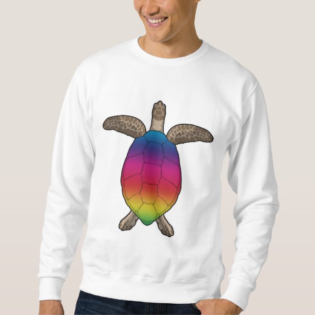 Turtle with Rainbow Färg Lång Ärmad Tröja (Framsida)