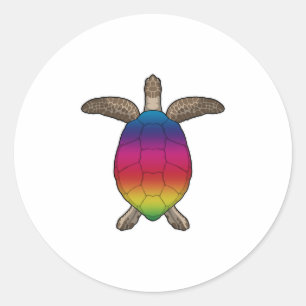 Turtle with Rainbow Färg Runt Klistermärke