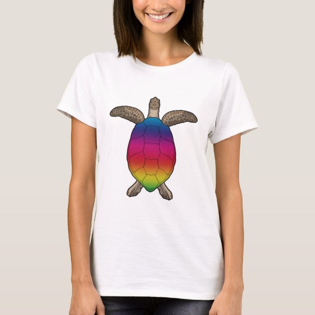 Turtle with Rainbow Färg T Shirt (Framsida)
