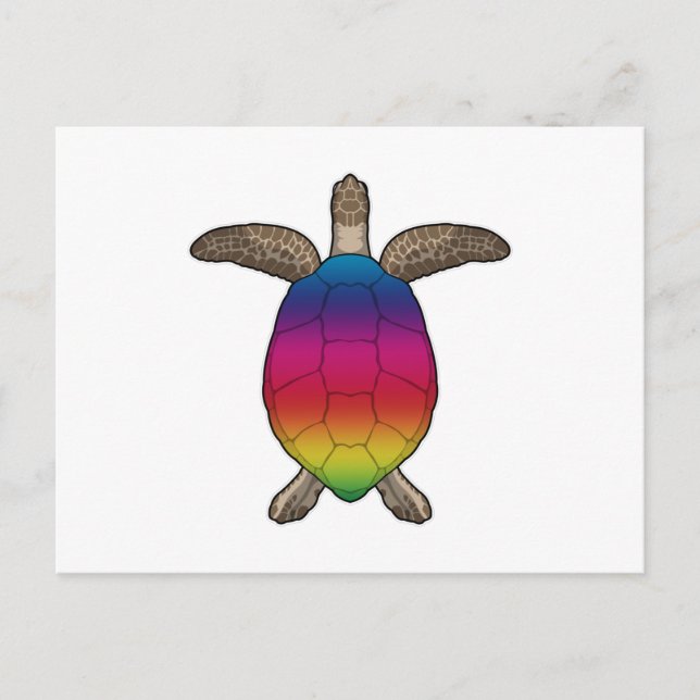 Turtle with Rainbow Färg Vykort (Framsida)