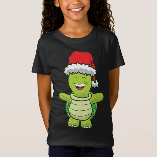 Turtle with Santa Hat Cute Turtle T Shirt (Framsida)