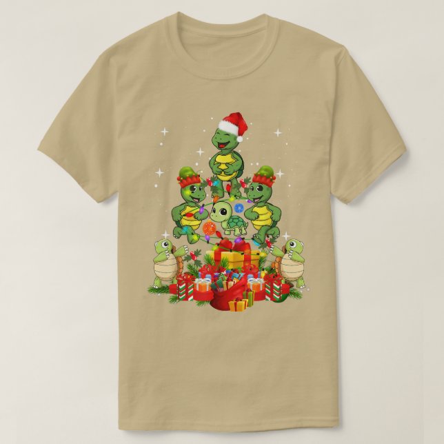 Turtle with Santa Hat Träd Ljus Julafton Light Chr T Shirt (Design framsida)
