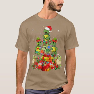 Turtle with Santa Hat Träd Ljus Julafton Light Chr T Shirt