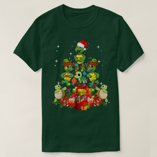 Turtle with Santa Hat Träd Ljus Julafton Light Chr T Shirt (Design framsida)