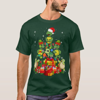 Turtle with Santa Hat Träd Ljus Julafton Light Chr T Shirt