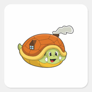 Turtle with Snäcka as House Fyrkantigt Klistermärke