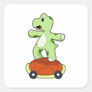 Turtle with Snäcka as Skateboard Fyrkantigt Klistermärke