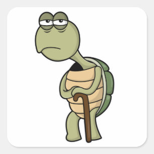 Turtle with Snäcka & Walking stick stick Fyrkantigt Klistermärke
