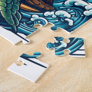 Turtle with Sunglasses Surfing Puzzle Pussel