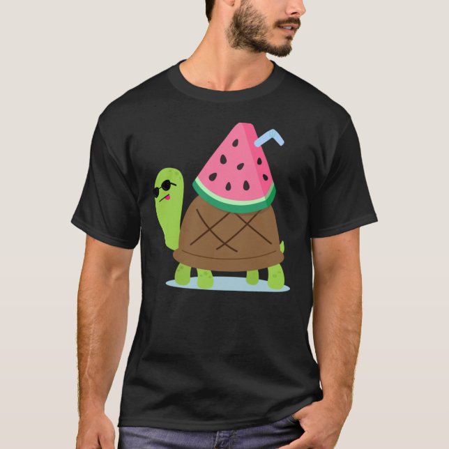 Turtle with Watermelon Drink T-Shirt (Framsida)