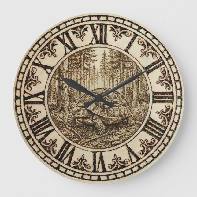 Turtle Wooden Wall Clock  Stor Klocka (Framsida)