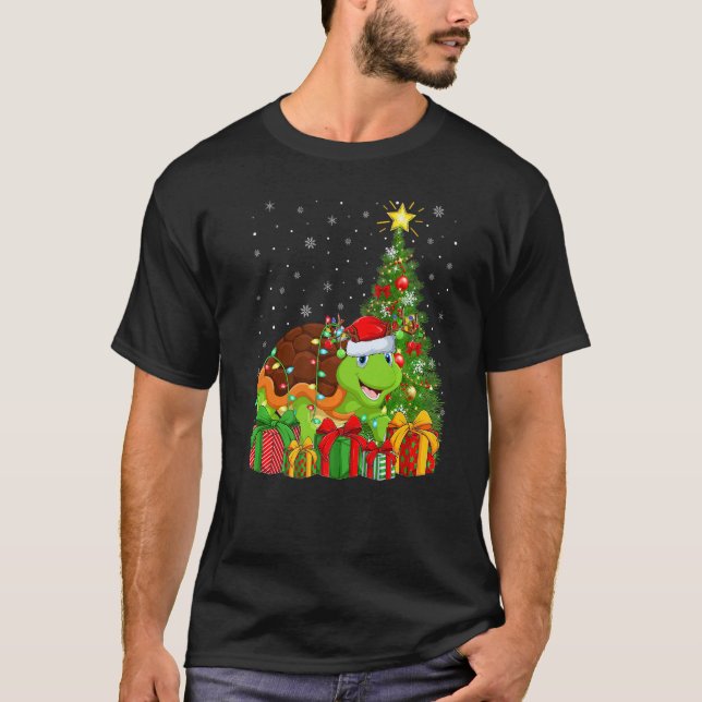 Turtle  Xmas Holiday Santa Turtle Christmas Tree T Shirt (Framsida)