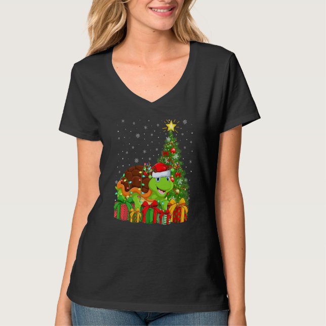 Turtle  Xmas Holiday Santa Turtle Christmas Tree T Shirt (Framsida)