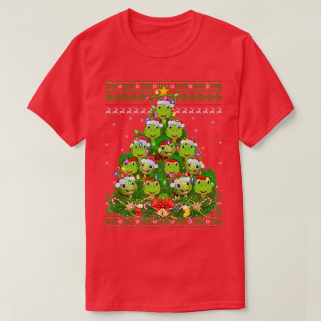 Turtle Xmas Lighting Tree Santa Turtle Ugly Christ T Shirt (Design framsida)