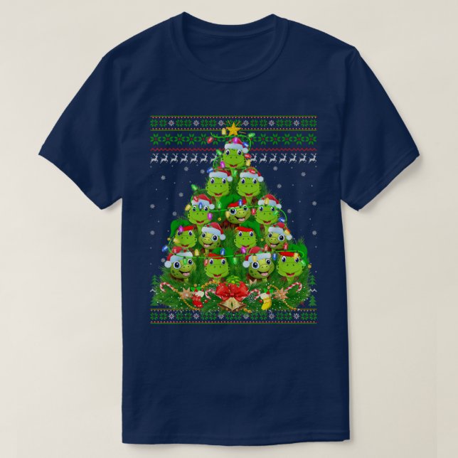 Turtle Xmas Lighting Tree Santa Turtle Ugly Christ T Shirt (Design framsida)