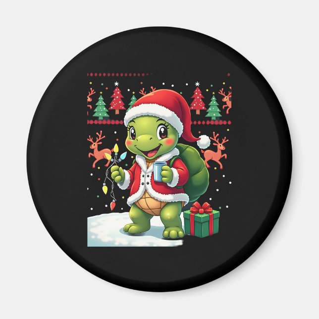 Turtle Xmas Lights Ugly Santa Turtle Christmas Tan Magnet (Framsidan)