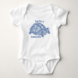 Turtle - y Fantastisk Cute Blue Teckning Text T Shirt