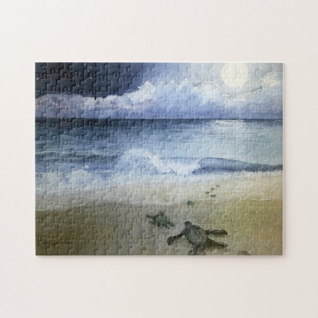 Turtles baby, Vinkara oceanen under fullt måne Pussel (Horisontell)