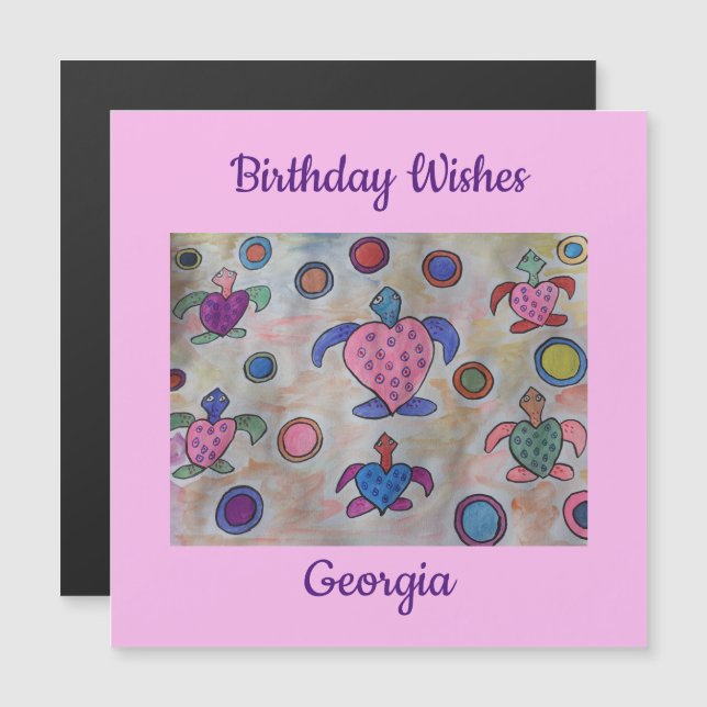 Turtles & Circles Magnetic Birthday Card (Fram/baksida)