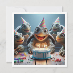 Turtles firar födelsedag med kakor och hattar inbjudningar