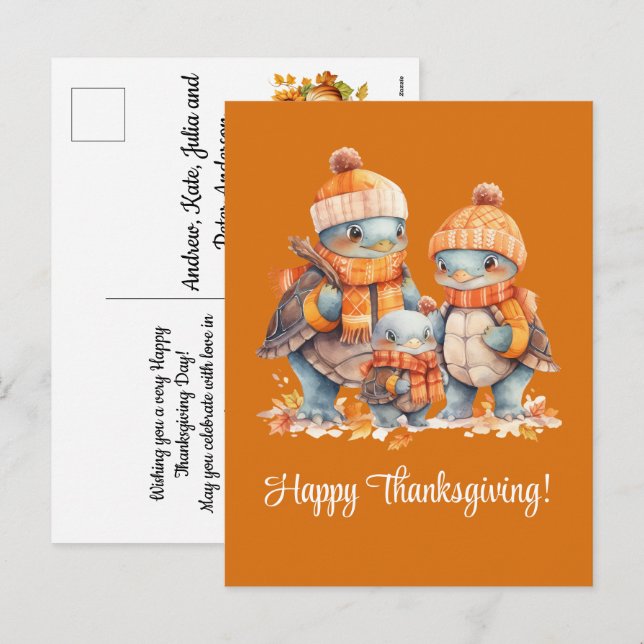 Turtles Happy thanksgiving familj Helg Vykort (Fram/baksida)