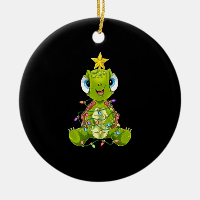 Turtles Julgran Julafton Santa Cute Sea Turtle Julgransprydnad Keramik (Framsidan)