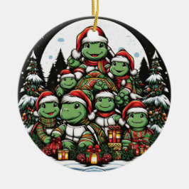 Turtle's lycklig med julklappar julgransprydnad keramik