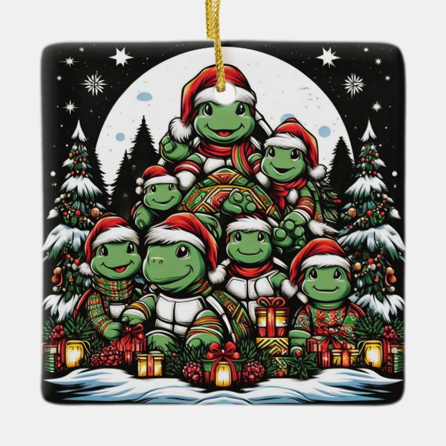 Turtle's lycklig med julklappar julgransprydnad keramik (Framsida)
