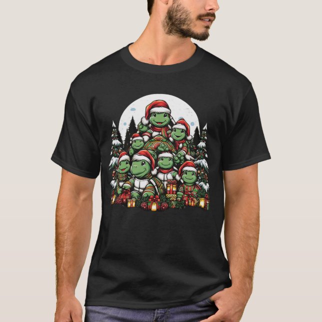 Turtle's lycklig med julklappar t shirt (Framsida)