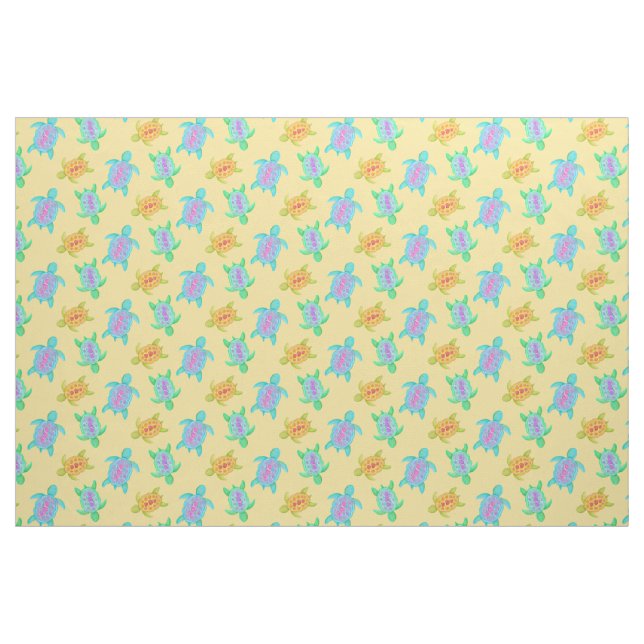 Turtles på sandvattenfärgen mönster tyg (Fat Quarter)
