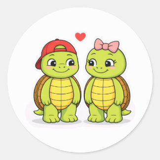 Turtles with love heart illustration runt klistermärke