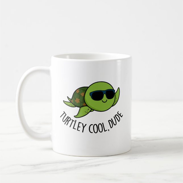 Turtley Coola Boy Funny Turtle Pun Kaffemugg (Vänster)