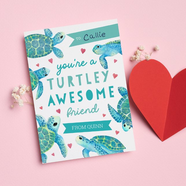 Turtley Fantastisk Classroom Valentines day Card Inbjudningar (Skapare uppladdad)