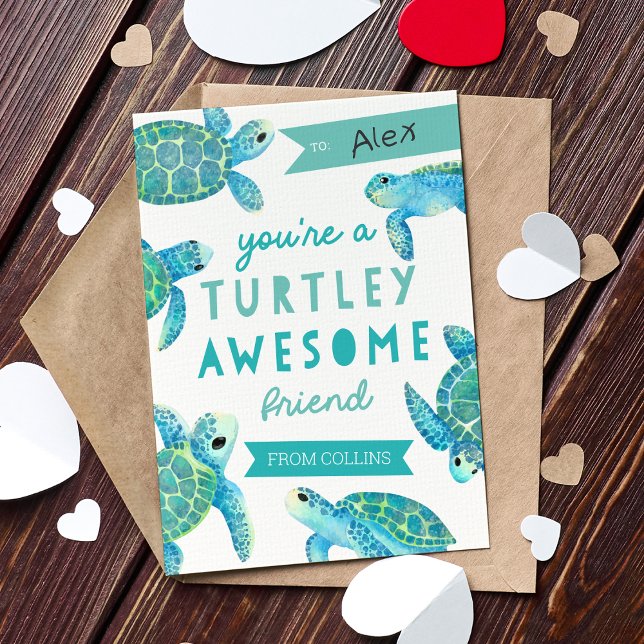 Turtley Fantastisk Classroom Valentines day Card Inbjudningar (Skapare uppladdad)